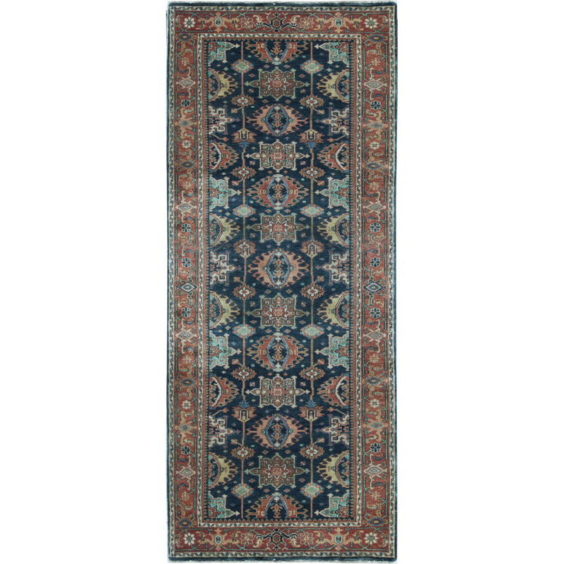 Hand-Knotted High-Quality Blue and Red Runner