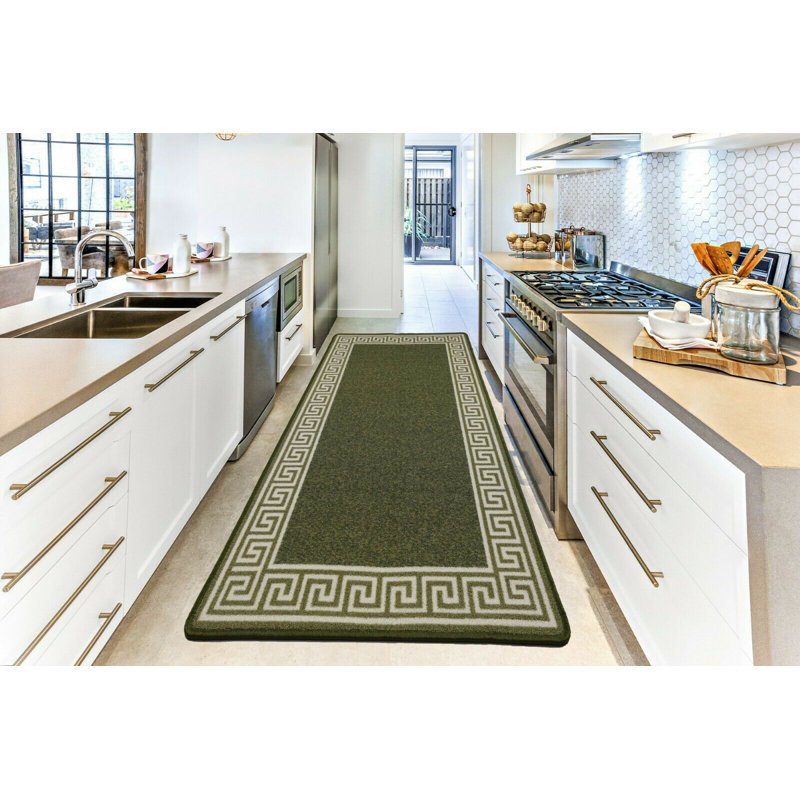 Anais Kitchen Mat, Rectangle 80 x 300cm, Green/Cream