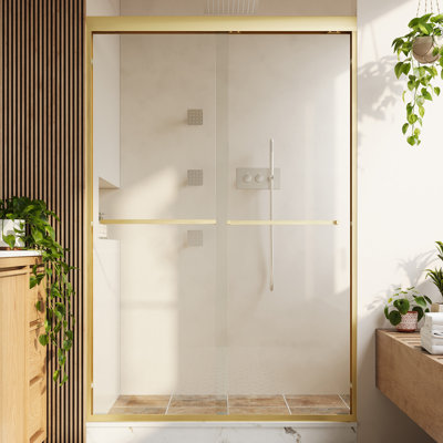 44"-48"Wx 72"H Double Sliding Shower Door Framed Bypass Sliding Door with SGCC Tempered Glass And Bar,Brushed Gold