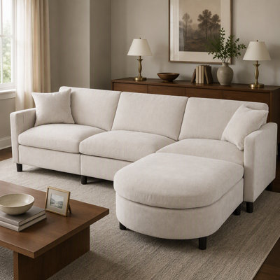 107.87" Sectional Sofa with Ottoman & Removable Seat & Back Cushions
