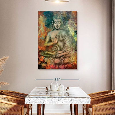 Bouddha assis en couleurs sur toile