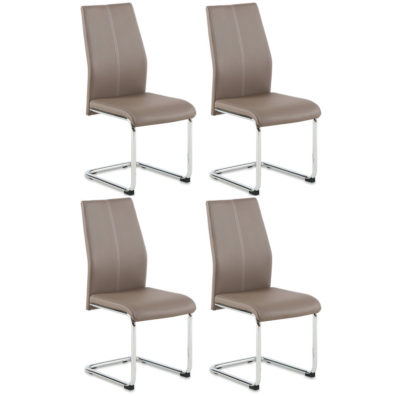 Set Of 4 Pu Leather Dining Chairs With Electroplated Bow-Shaped Legs, Latte