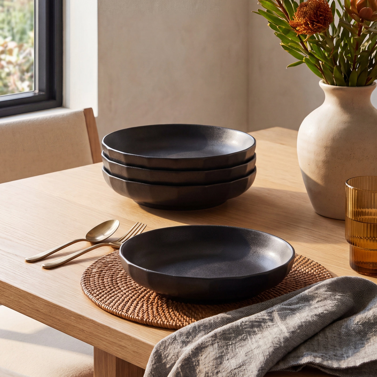 Stone Lain Rio 4-Piece Pasta Bowl Set Stoneware, Black