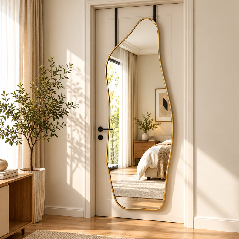 Miroir pleine longueur doré et irrégulier dauphin doré, 16 po x 48 po