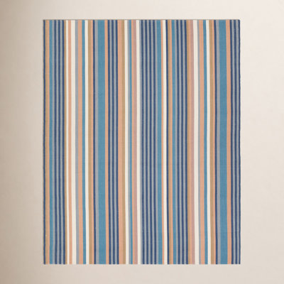 Edeline Blue Cream Gray Hand-Woven Striped Rug