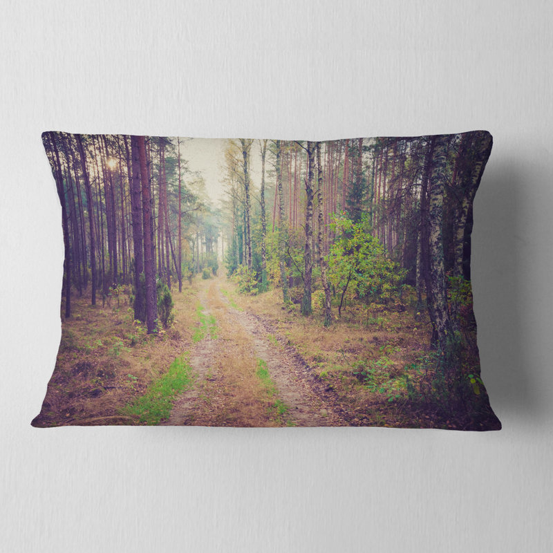 Straight Pathway in Thick Forest - Forest Printed Throw Pillow