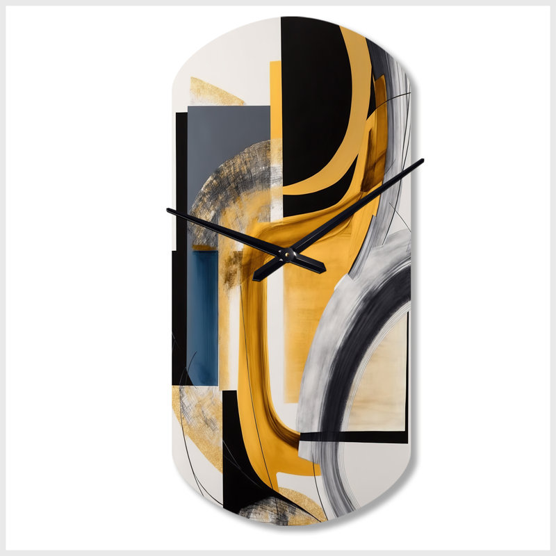 Horloge murale en métal Glam Gold and Black Expression IV - Abstract Spirals, Petit