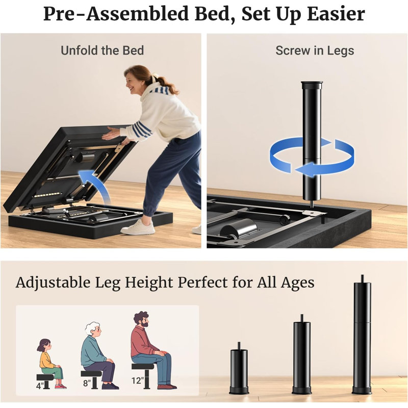 Base de lit réglable T600 avec télécommande et massage - bases de lits électriques synchronisables, zéro gravité, USB double face, veilleuse, moteur silencieux, assemblage facile en 5 minutes