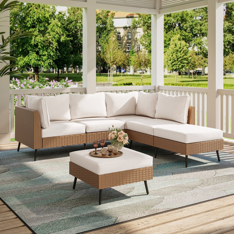Gurshawn 6 pieces Sectional Seating Group with Cushions, Beige