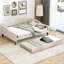 Lit de jour double capitonné capitonné avec lit gigogne simple, beige