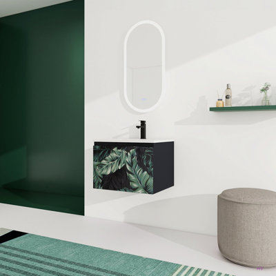 Meuble-lavabo mural 24 po avec lavabo en céramique et porte d'armoire à fermeture en douceur, ensemble KD