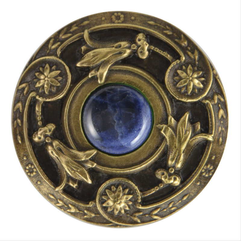 Jewel Mushroom Knob, Antique Brass Blue Sodalite Natural Stone