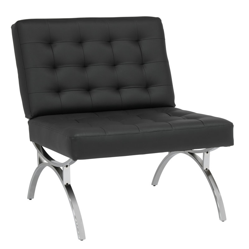 Alexuis Faux Leather Slipper Chair, Black Faux Leather