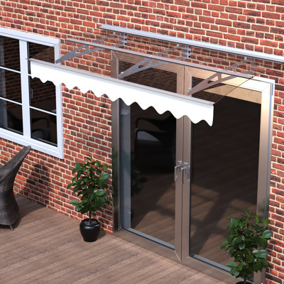 Auvent carré 200 x 86 cm - Polycarbonate et aluminium robuste, résistant à la chaleur, pour jardin et extérieur, avec supports de protection.