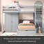 Lit superposé double au-dessus de simple avec garde-robe et tiroirs-510395716