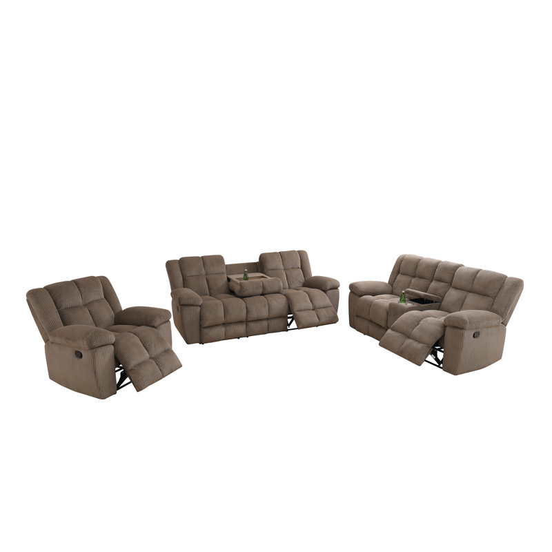 Ensemble de canapé inclinable 3 pièces, causeuse et fauteuil, Microfibre / microsuède gris chaud