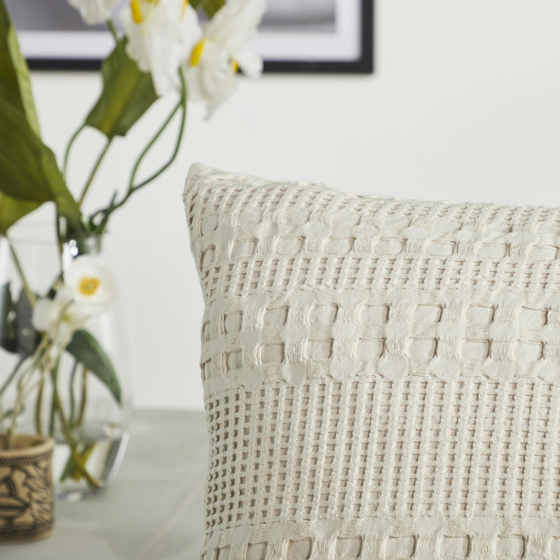 Housse de coussin naturel Waffle Weave, Simple, Tanné, Rectangle H 20 po x l 54 po