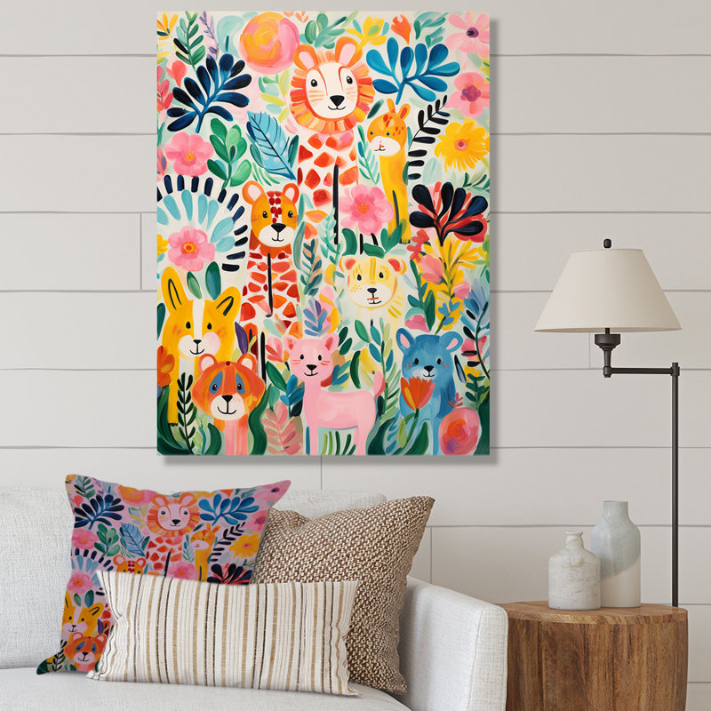 Motif d'animaux de chambre de bébé coloré IV - reproductions encadrées, Toile tendue, H 44 po x l 34 po x P 1,5 po