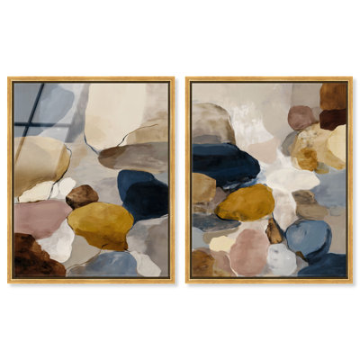 «Pebble Collection Diptych», ensemble de reproductions d'art mural encadrées par Art Remedy, cadre doré, 24 x 30