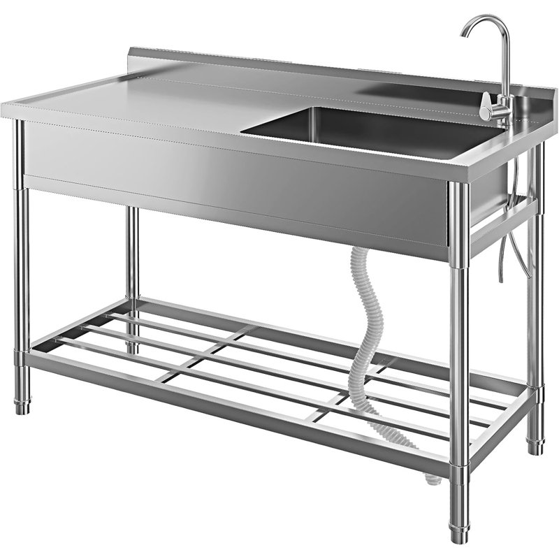 Stainless Steel Utility Sink, Commercial Free Standing Sink with Faucet & Hot/Cold Water Plumbing, Single Bowl Sinks for Laundry, Kitchen, Garage, Outdoor Garden