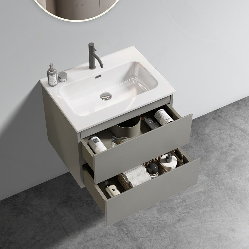 Meuble-lavabo mural 24 po avec lavabo, Gris