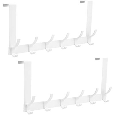 Over The Door Hooks, Door Hanger Hooks For Hanging, Over The Doors Towel Racks For Bathroom With 12 Coat Hook, Coat Rack Bathroom Accessories（2 Pack, White）
