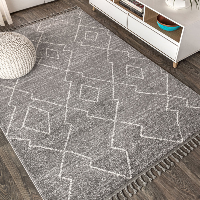Bradsher Moroccan Beni Souk Gray/Cream Rug, Rectangle 4' x 6'