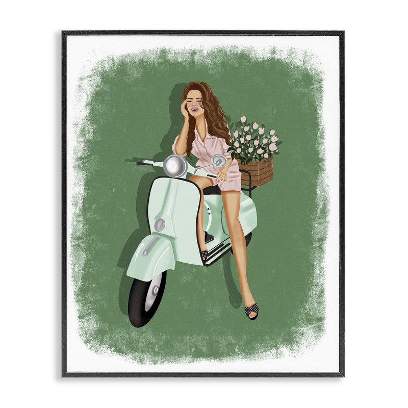 «Laughing Girl on Scooter», estampe numérique par Saba Rauf, Giclée encadrée noir minuit, H 20 po x l 16 po