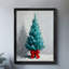Reproduction encadrée noire rétro d'un arbre de Noël bleu avec un nœud papillon rouge-177609371