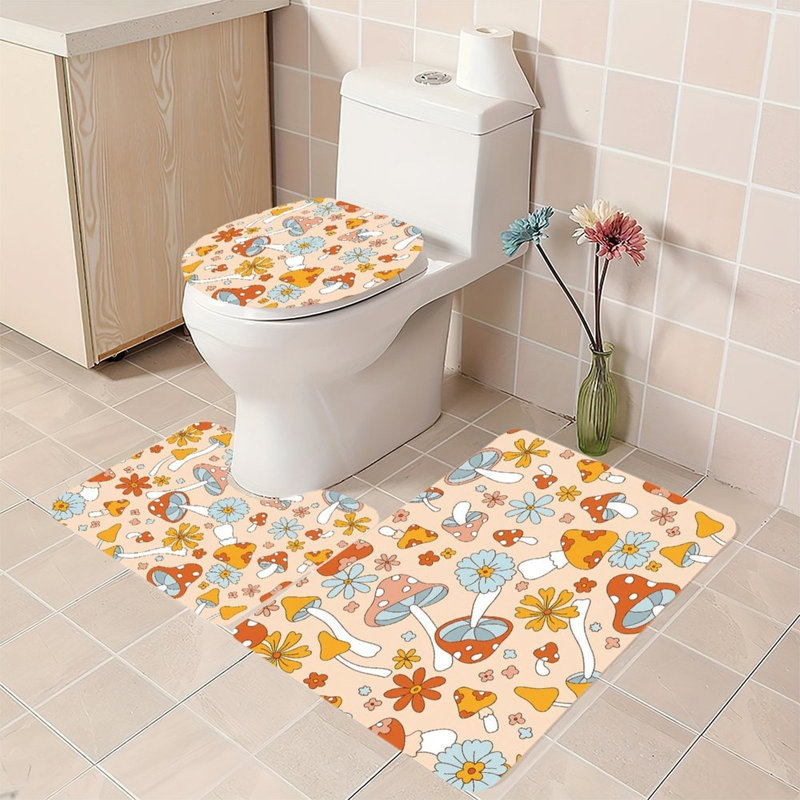 Ensemble de 3 tapis de salle de bain rÃ©tro Ã  motif floral et champignons pour une dÃ©coration de salle de bain originale