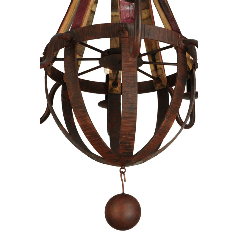 8 - Light Chandelier, Wrought Iron/Natural Wood, 59" H x 44" W x 44" D