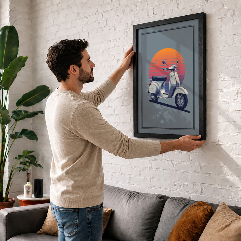Vespa in the Sun Retro - Framed Print, A1 - 84.1 x 59.4 cm, Unframed