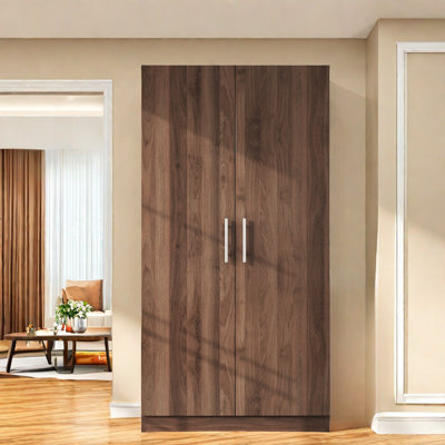 2-Door Wooden Wardrobe Armoire with 3 Storage Shelves, Bedroom Storage by Millwood Pines