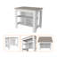Îlot de cuisine antibactérien, trois tablettes, finition gris clair / blanc
