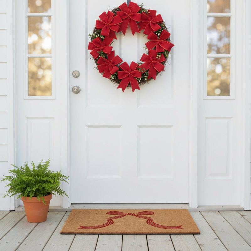 Red Scarlet Bow Doormat, 17" x 29", 17"x29"