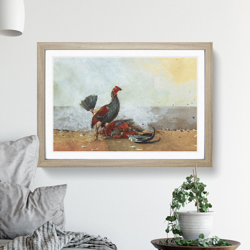The Cock Fight by Winslow Homer - Picture Frame Painting, 48cm H x 65cm W x 2cm D, Oak Framed