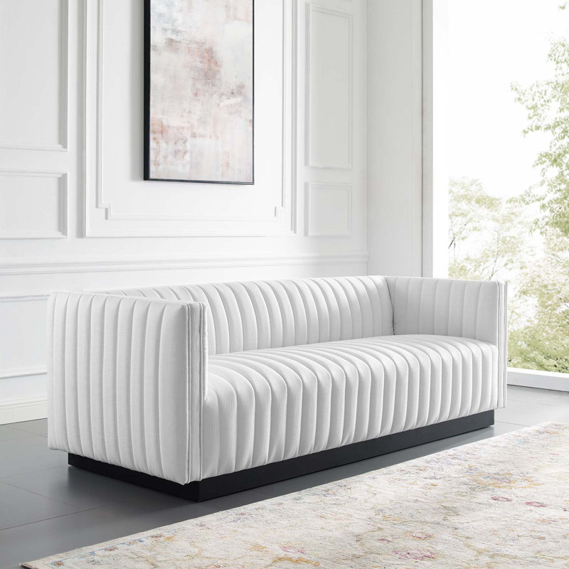 Modway Conjure Channel Tufted Velvet Sofa, White Polyester