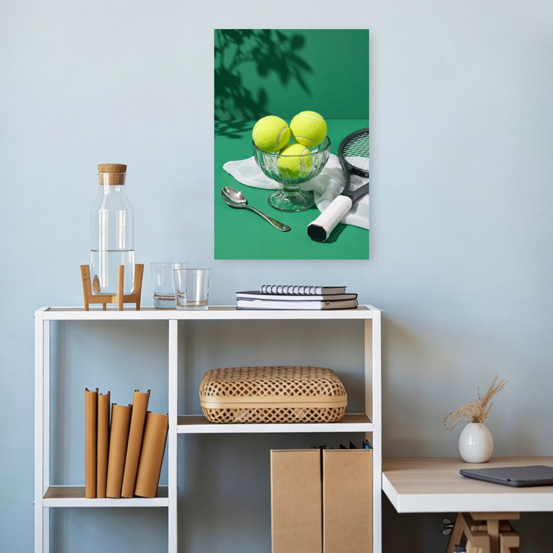 Green Tennis Still Life Vibrant Abstract Contemporary Summer Landscape Wall Art Print by Andreas Magnusson - Wrapped Canvas Print