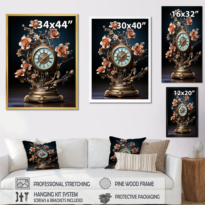 Fantastique jardin d'horlogerie II sur toile, Cadre photo noir, H 32 po x l 24 po x P 1 po