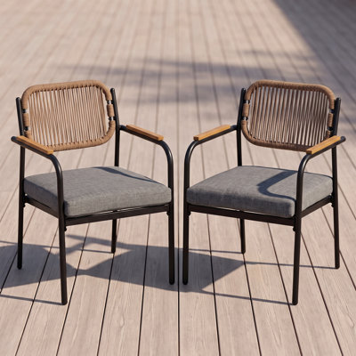 Cassulis Outdoor Patio Dining Chair with Armrests, Modern Woven Rope Outdoor Dining Chairs with Removable Cushion