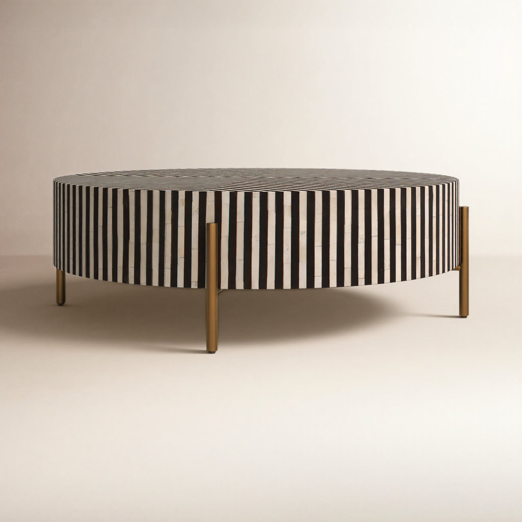 Bron 48" Bone Inlay Coffee Table, 12" H x 36" L x 36" W