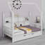 Lit simple avec lit gigogne et toit pour enfants, cadre de lit simple en bois avec tablettes de rangement