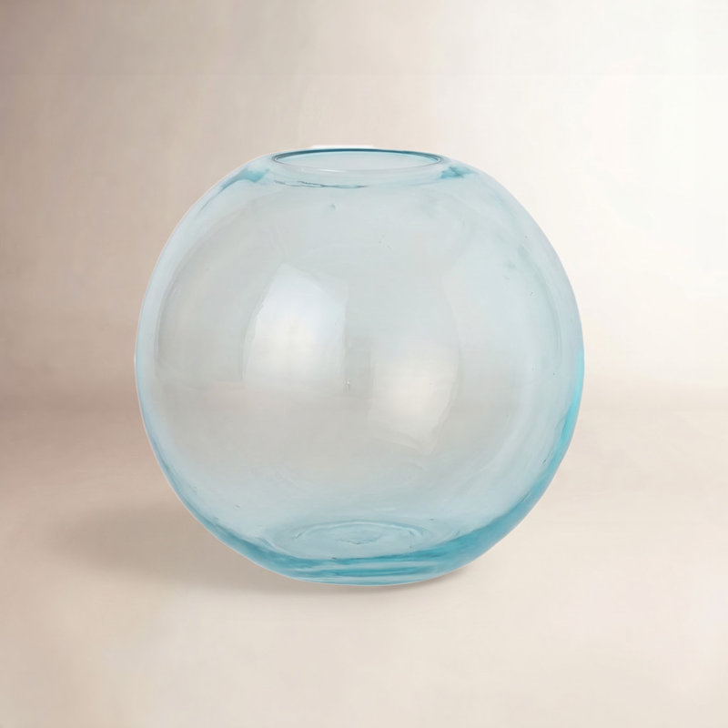 Aurora Handcrafted Glass Table Vase, 6" H x 6" W x 6" D, Sky