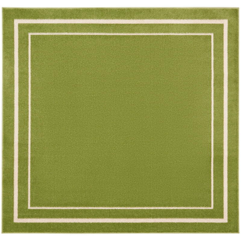 Carbie Abstract Machine Woven Chenille Indoor/Outdoor Area Rug in Green, Square 5'