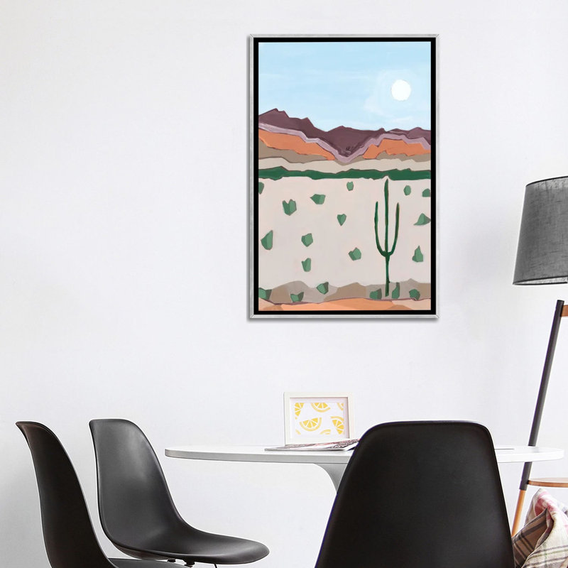 Lune sur cactus, 2023 - reproduction d'art murale - toile encadrée, 40 po x 26 po, Toile avec cadre, Argent