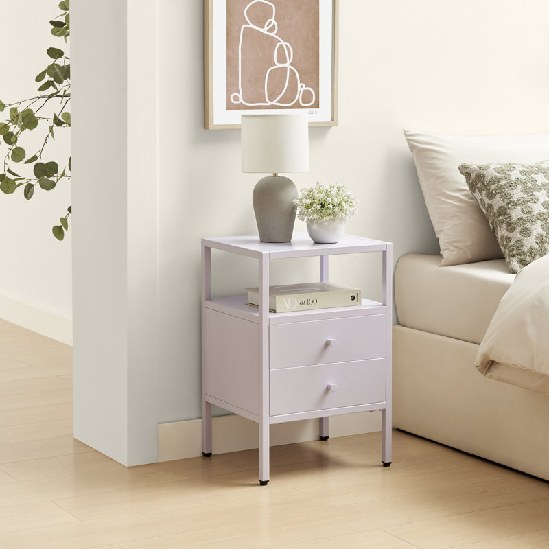 40cm W Metal Bedside Table, Purple