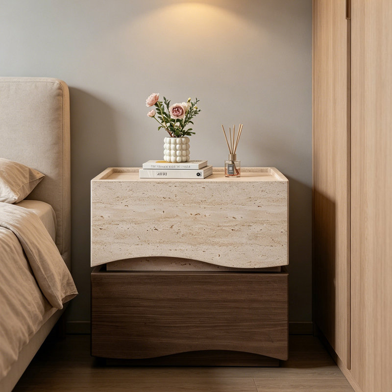 Table de chevet de 17,72 po de style italien minimaliste avec tiroirs cachés et armoire de rangement à verrou NFC