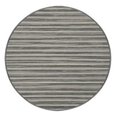 Washable Fog Gray White Striped Area Rug