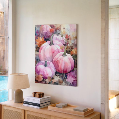 Canvas Pastel Pink Pumpkin Patch Elegant Autumn Foliage Wall Art Ready To Hang Gallery Wrapped Home Decor Modern Design Premium Quality