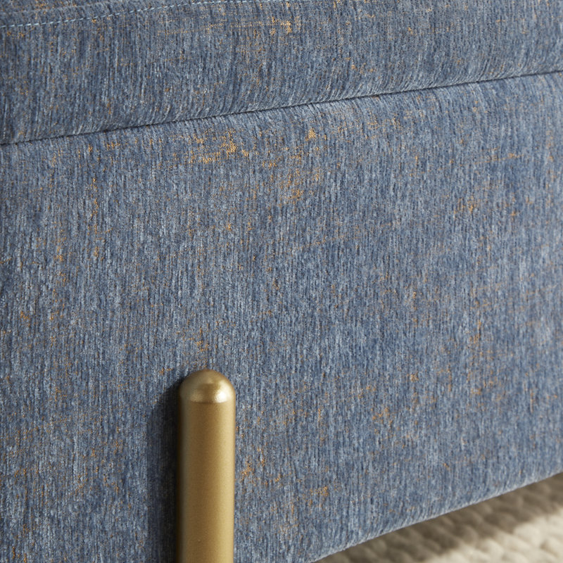 Banc de rangement avec couvercle rabattable Greely, Bleu, Doré